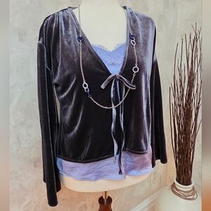 It’s Juliet Dark Grey Velvet Tie Front Top